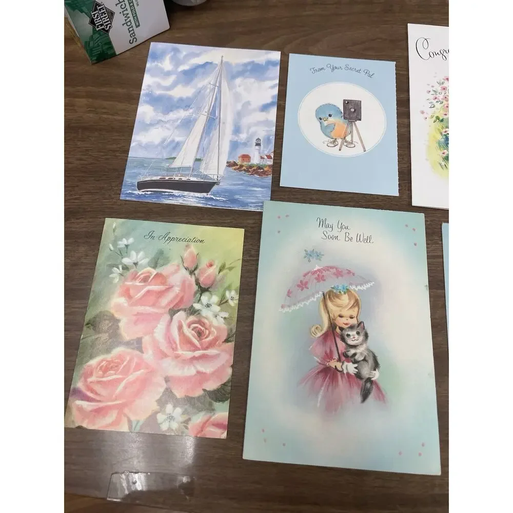 Vintage Greeting Card Lot Unused Cute Kids Floral Anniversary
